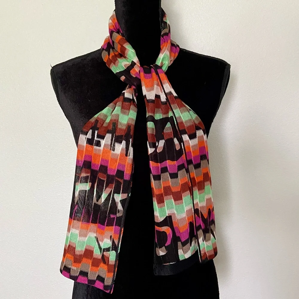 Missoni Multicolor Crochet Knit Pleated Scarf Italy
